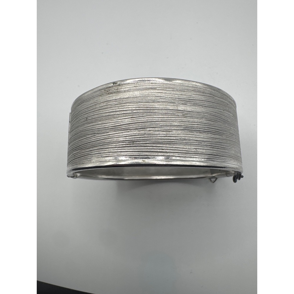 Vintage Coro Silver Tone Textured Hinged Cuff Bracelet Brushed Linear Design